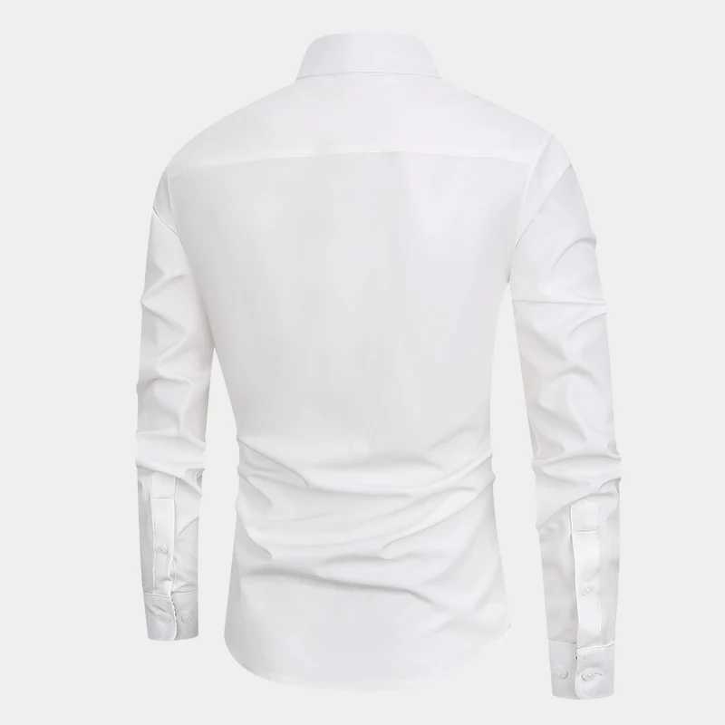 Mens formal dress shirt solid color long sleeved mens shirt casual printed business fashionable elastic long sleeved shirt menXJ250121