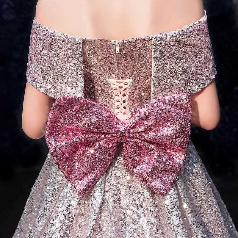 Luxury Formal Evening Dresses for Flower Girl Dress Kids Birthday Party Elegant Sequins Gown Fluffy Long Pageant Prom Ball Gown X250203