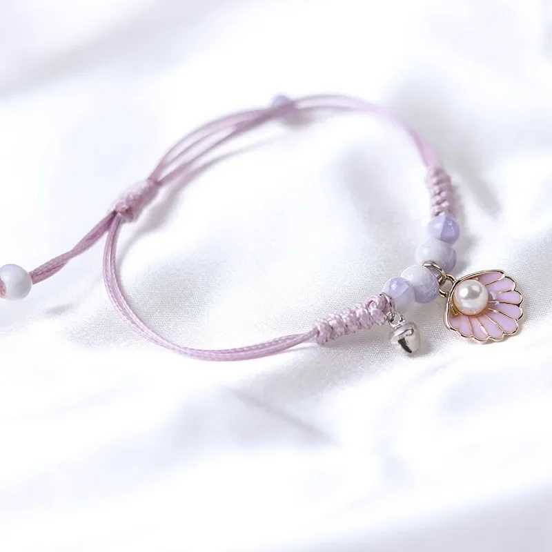 Creative starfish shell pearl pendant bracelet womens handmade purple woven bracelet adjustable summer beach gift jewelry W250121