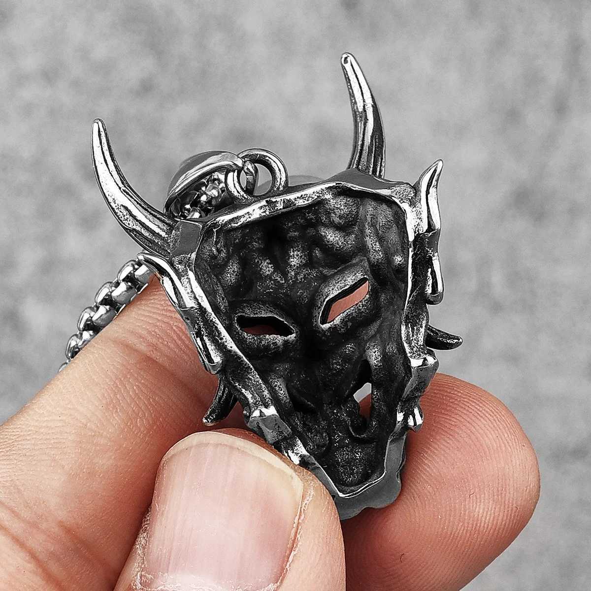 Japanese Hannya Mask Horn Stainless Steel Men Necklaces Pendants Chain Punk for Boyfriend Male Jewelry Creativity Gift WholesaleXJ250121