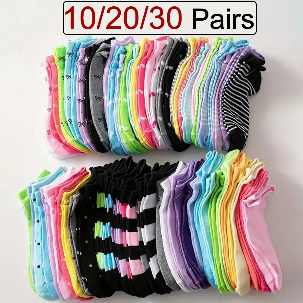 10/20/30 Double Candy colored Women Short Socks Fashion Colorful Stripes Soft Comfortable Breathable Casual Women Ankle Socks 250121