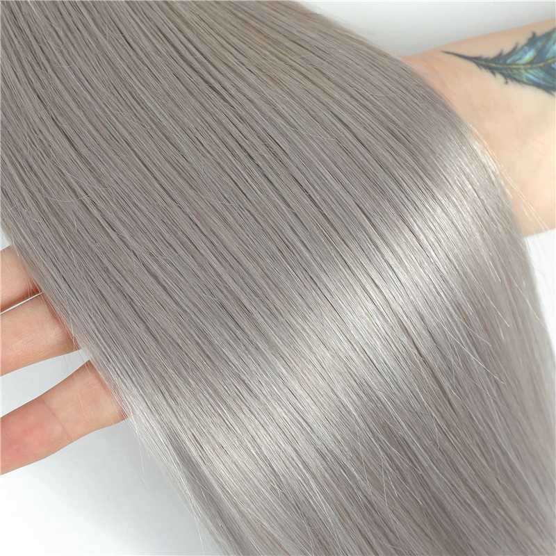 Brazilian Straight Bundle With Clo 4x4 Silver Grey Color 3 Bundles With Clo Gray Remy 100% Human Hair Bundles KEMY HAIRXJ250120