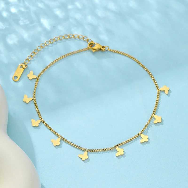 316L Stainl Steel New Fashion Waterproof Jewelry Minimalism Casual Gold Color Many Butterflies Charm Chain Anklets For WomenXJ250121