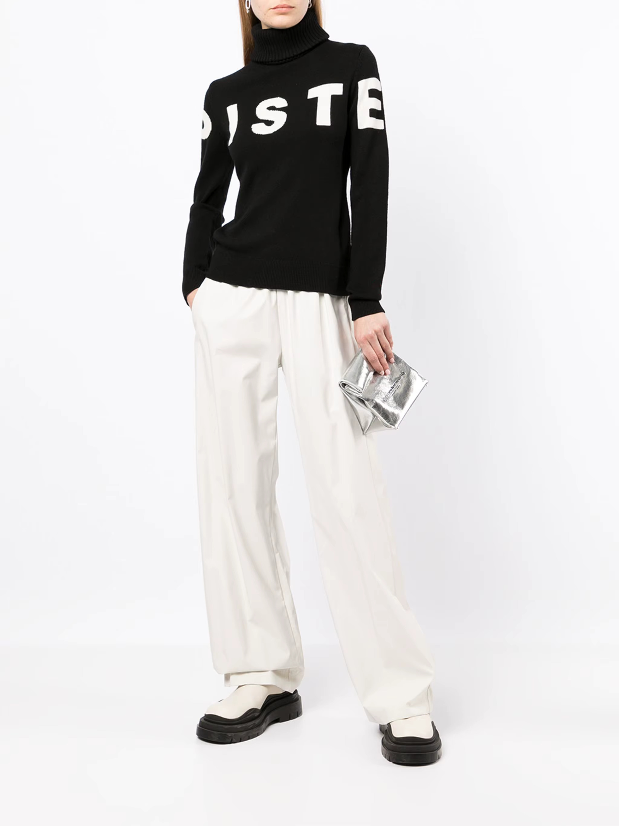 New Autumn And Winter Fashion Minimalist Letter Casual Slim Fit Design With A Semi High Neck Knit Sweater