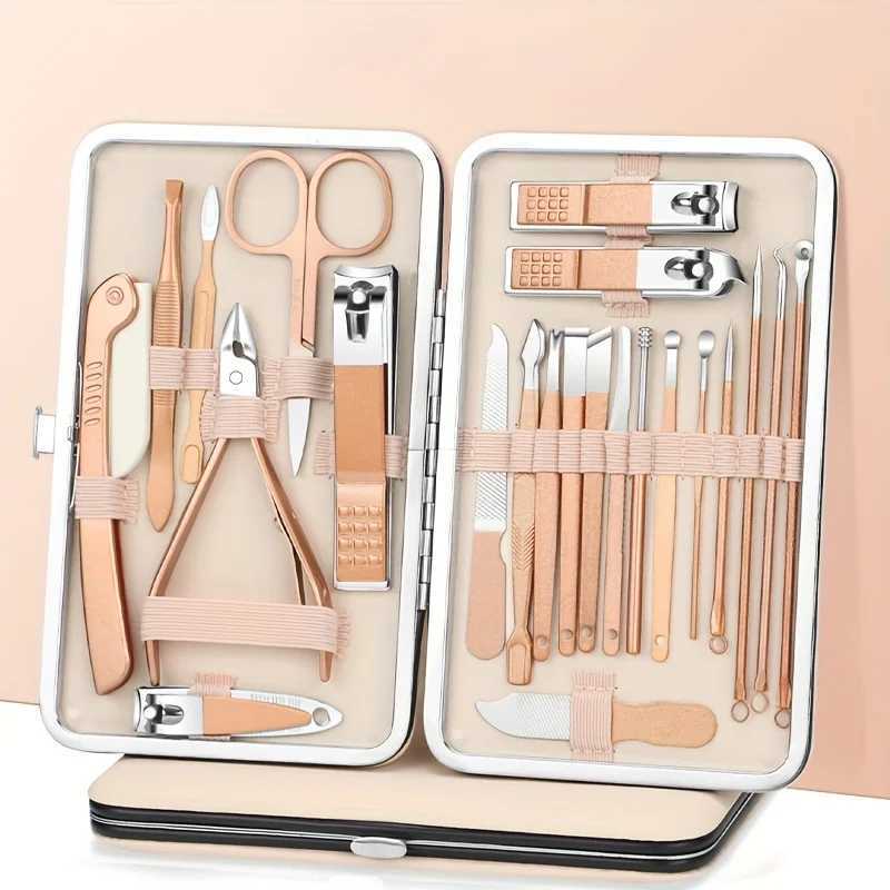 7-23Pcs Set Rose Gold Stainless Nail Art Tools Kits Nail Clipper Cutter Trimmer EarPick Grooming KitXJ250121