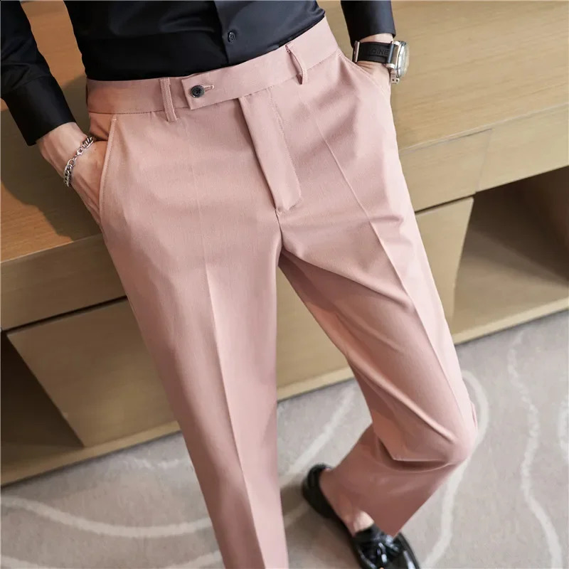 Mens Suit Pants 2024 Autumn Pink Blue Slim Fit Business Formal Trousers British Style Handsome Casual Dress Pants Men Clothing 250122