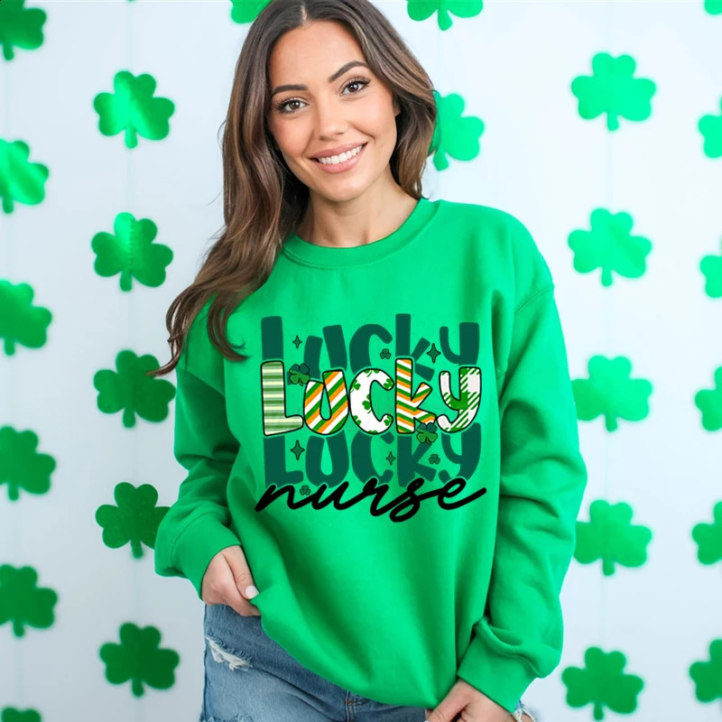 Lucky Nurse St Patricks Day Sweatshirt Hoodie Life Clover Sweatshirts for Women Shamrock Graphic Nursing Pullover 250122