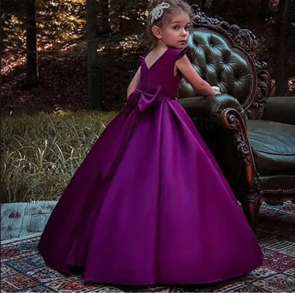 Burgundy chiffon swan velvet flower girl dress princess girl wedding party dress first communion dress girl size 1-16Y X250203