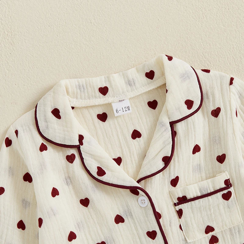 Citgeett Spring Valentines Day Kids Girls Pajamas Heart Print Long Sleeves Shirt Elastic Pants Sleepwear Clothes 250121