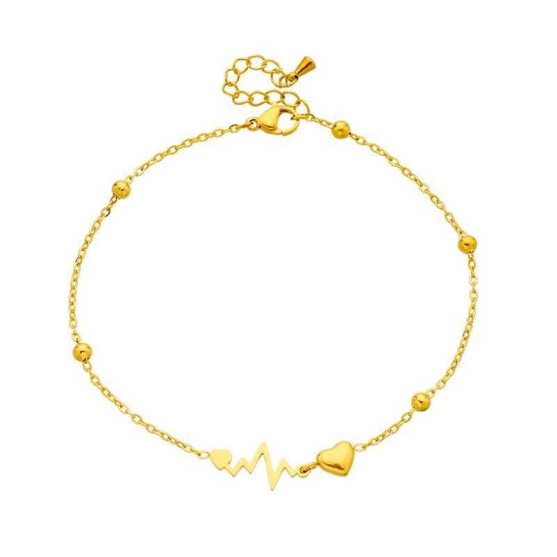 DIEYURO 316L Stainl Steel Heart Electrocardiogram Anklets For Women Girl New Trend Leg Chain Non-fading Jewelry Gift PartyXJ250121
