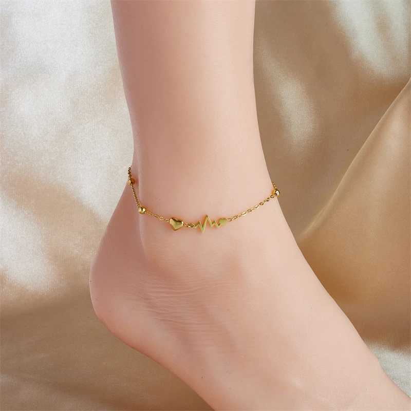 DIEYURO 316L Stainl Steel Heart Electrocardiogram Anklets For Women Girl New Trend Leg Chain Non-fading Jewelry Gift PartyXJ250121