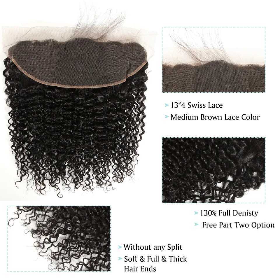 Brazilian Kinky Spirals Curly Bundles With Frontal 10A Double Drawn e Curl Human Hair Extension Weave With Frontal CloXJ250120
