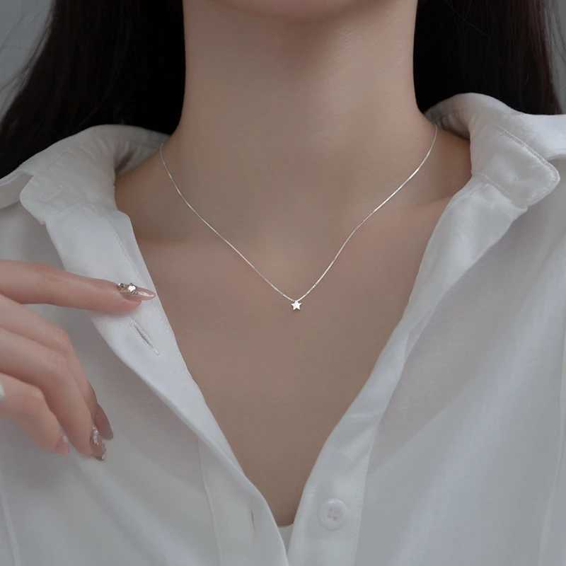 925 Sterling Silver Star Necklace Simple Charm Clavicle Chain For Women Fine Jewelry Wedding Party Birtay GiftXJ250114