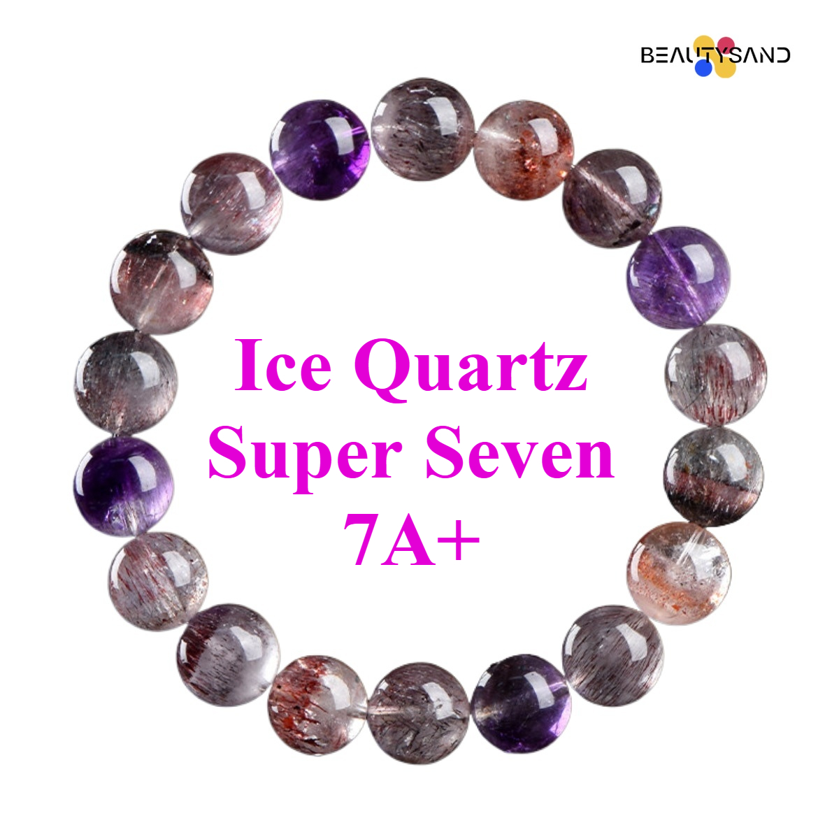 Feng Shui Crystal Pendulum 7A+ Plus Natural Ice Quartz Super Seven Round Beads Bracelet Purple Titanium Crystal Amethyst Aura Cleansing Bracelet Facto
