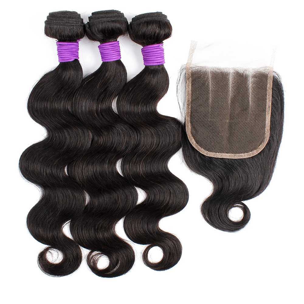 Body Wave 3 Bundles With 4x4 Lace Clo 200g/lot Natural Color Remy Indian Human Hair Extension 4*4 Swiss Lace ClosXJ250120