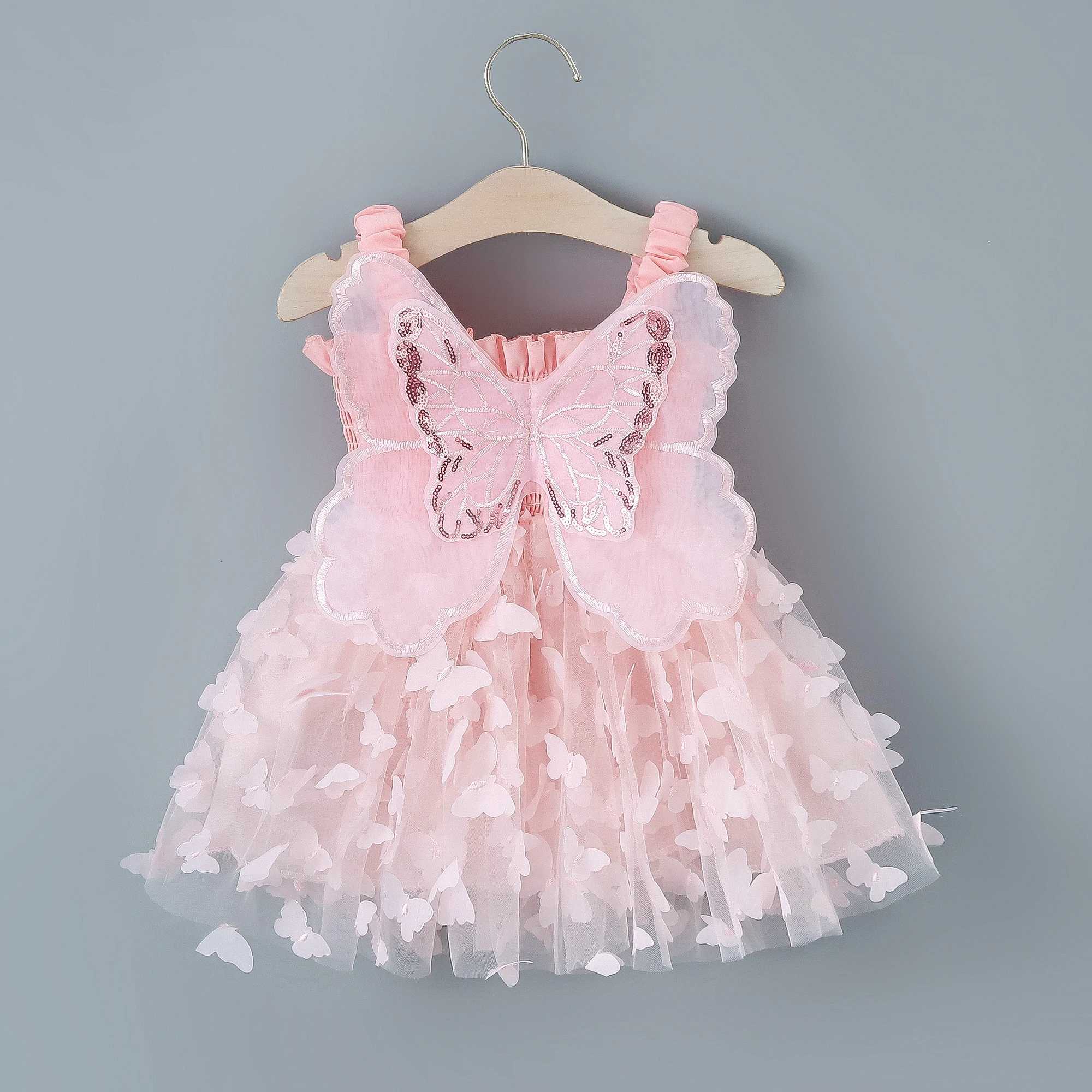 Girls New Summer Dress With Large Butterfly Wings On The Back Drawstring Waist Mesh Colorful Butterfly Princess Party Dress X250203