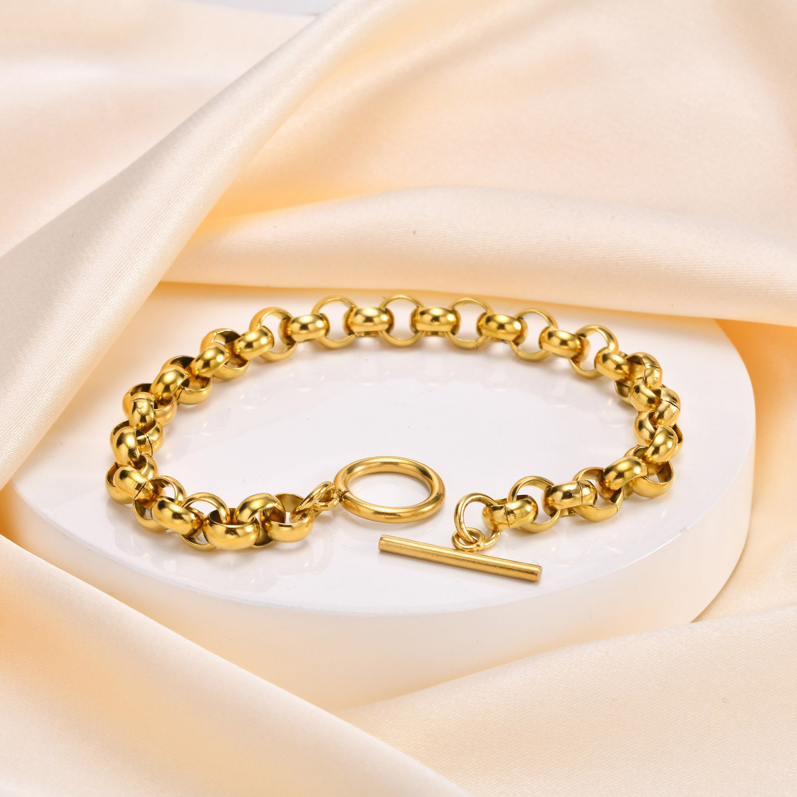 Gold Color Belcher Bolt ring Link Men Women Solid Bracelet Jewllery in 1824cm Length 240313