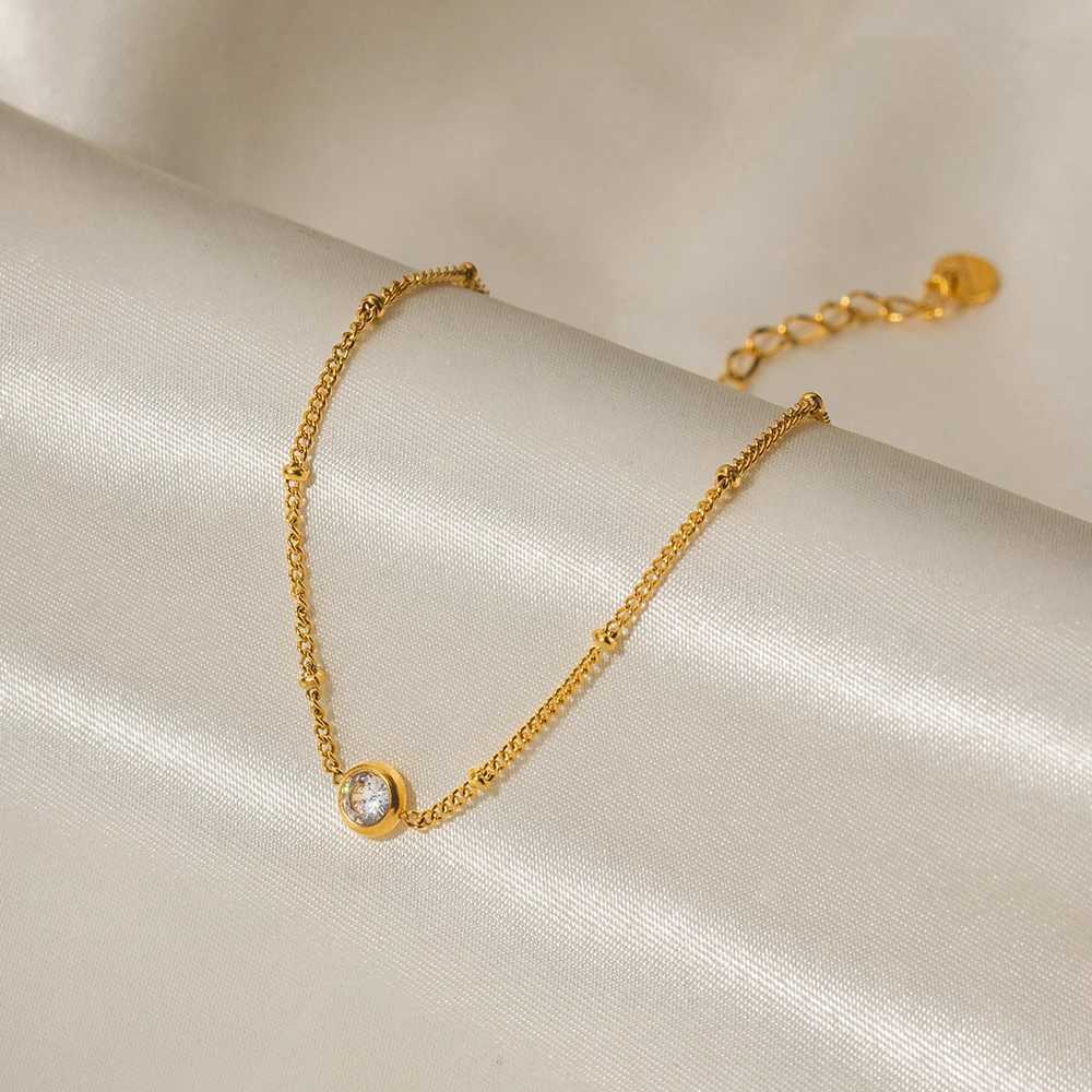 Uworld Dainty 18k Gold Plated Stainl Steel Waterproof Anklet Jewelry Gift Chain Single Zircon Anklet joyera y accesoriosXJ250121