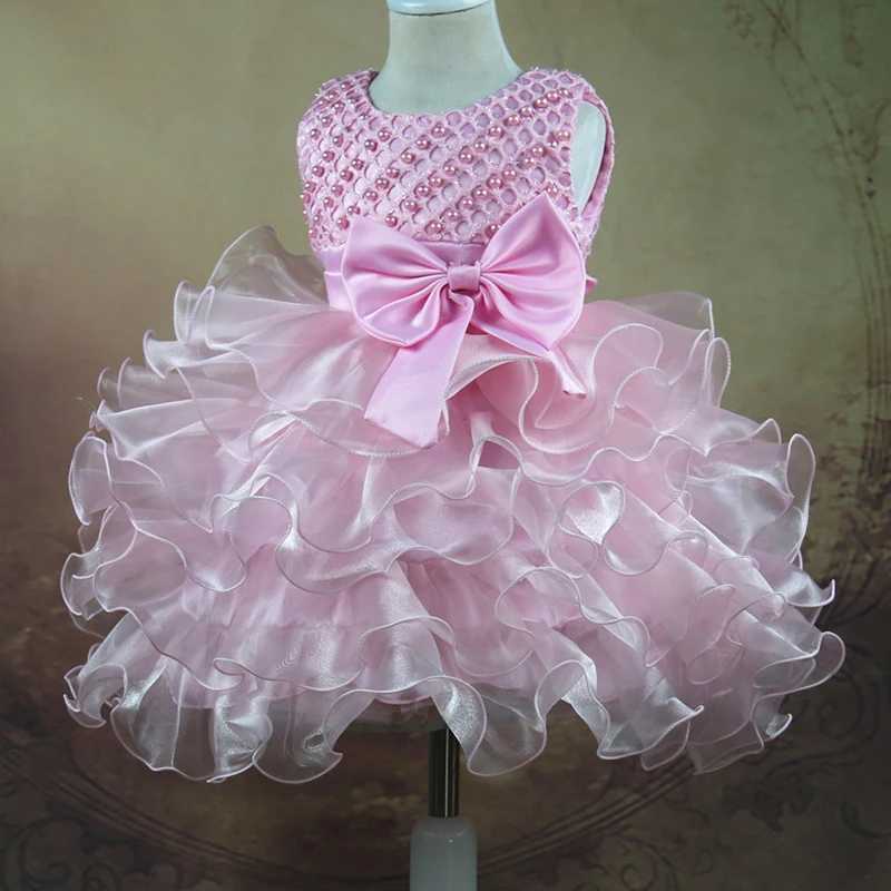 Tutu Beading Flower Baby Girl Dress For Wedding Party Sleeveless Infant Baby Dresses For 1st Birthday Toddler Baptism Clothes X250203