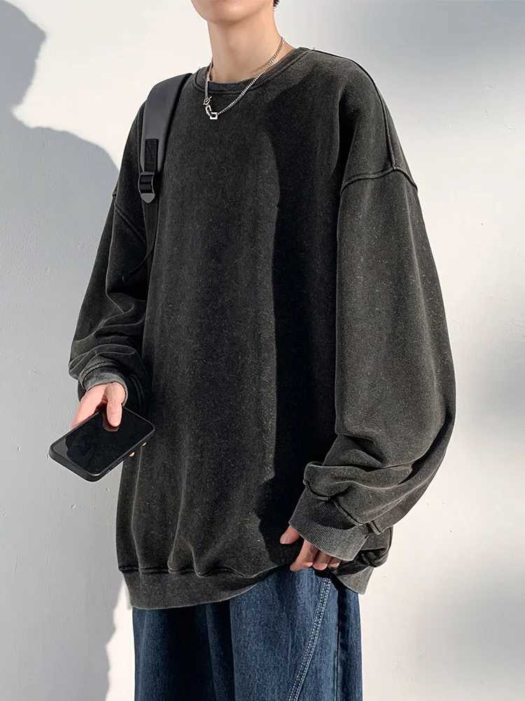 360G Heavy Cotton Oversized Sweatshirts Men/Women Korean Fashion Couples Crew-Neck Vintage Washed Y2K Hoodie Loose Pullover TopsXJ2500118