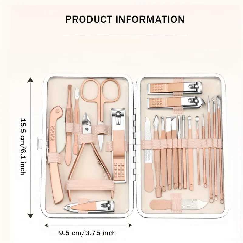 7-23Pcs Set Rose Gold Stainless Nail Art Tools Kits Nail Clipper Cutter Trimmer EarPick Grooming KitXJ250121
