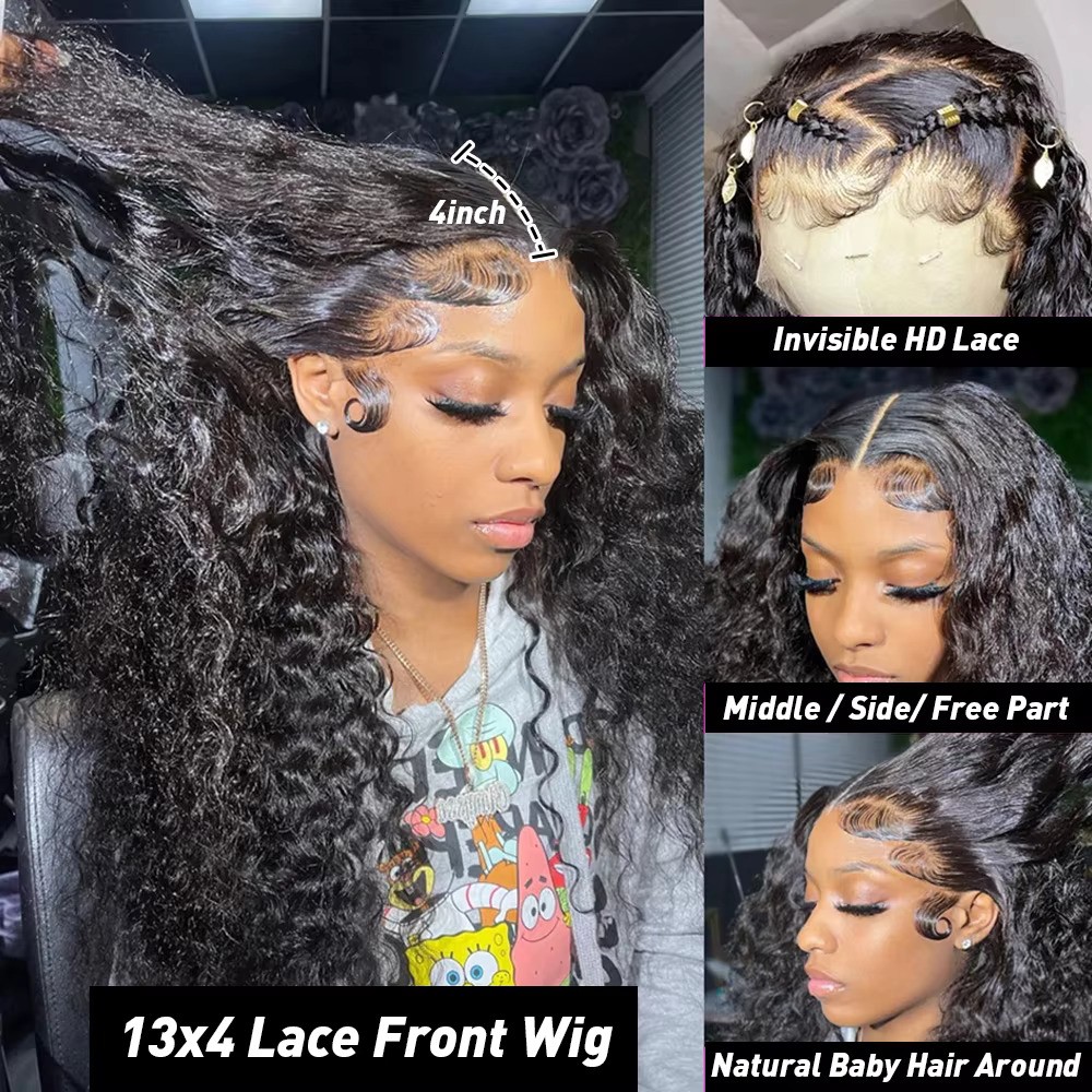 Deep Wave Transparent 13X4 13X6 Frontal Jerry Curly Human Hair Lace Front Wig For Women