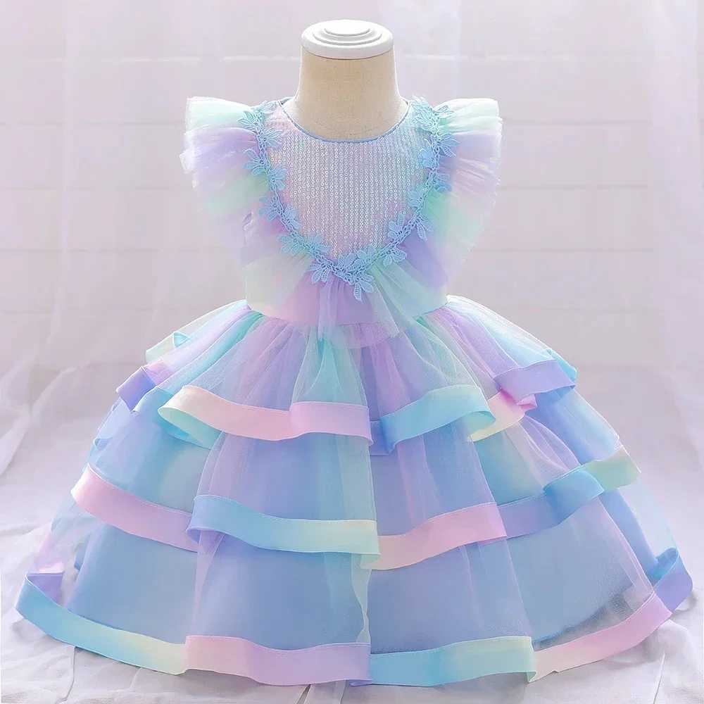 Baby Girls Flower Dress Rainbow Mermaid 1st Birthday Princess Party Wedding Kid Dress for Girl Baptism Bridemaid Evening Dresses X250203