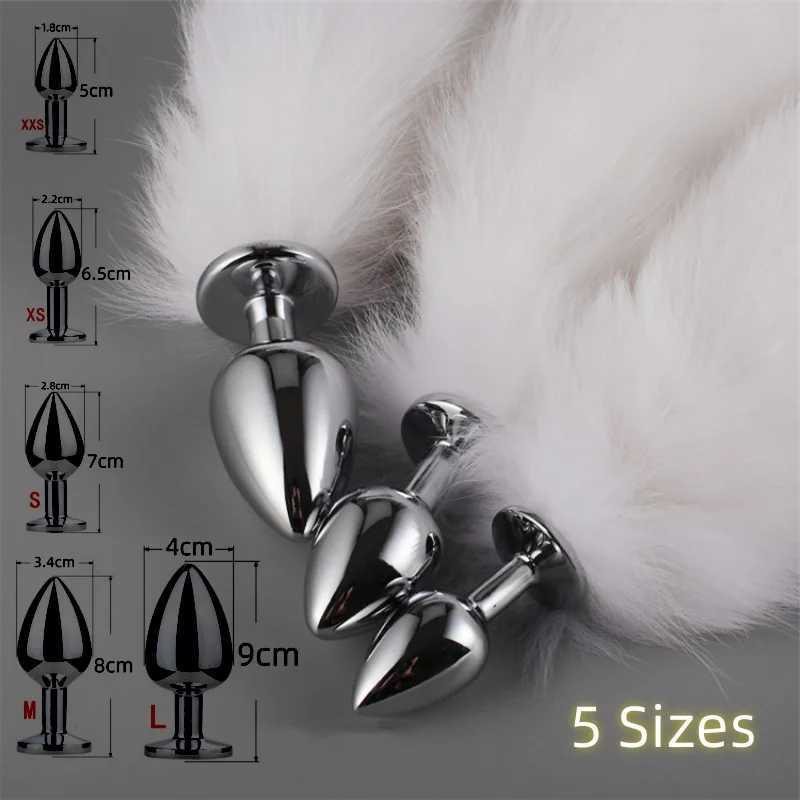 5 Color 5 Sizes Metal Anal Plug Erotic BDSM Ass Fox Tail Fetish Butt Extender Dilator Sex Toys For Women Gay Cosplay Adult GamesXJ250121
