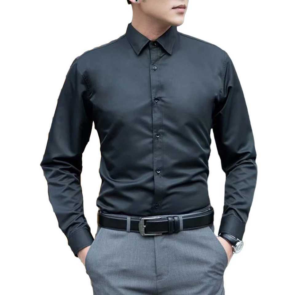 Mens Formal Business Shirts And Blouses Solid Color Long Sleeve Slim Casual Party Shirt Top Clothing Male ClothingXJ250121