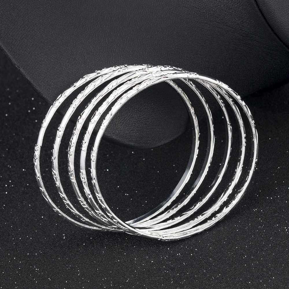5Pcs/Set Simple Carving Flower Pattern Cuff Bracelet Bangle Sets For Women Accessories Bracelet Amuleto 2022 Trendy Fashion Jewel W250121