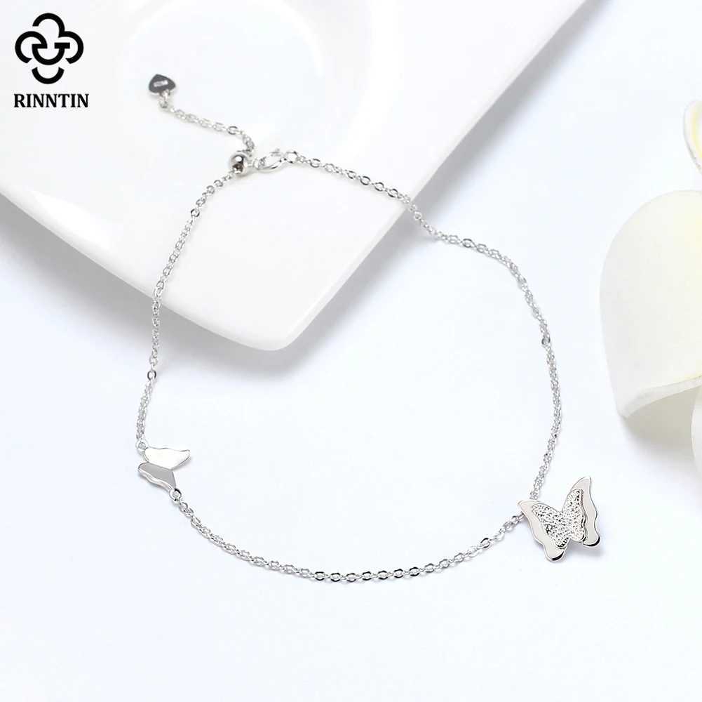 Rinntin Genuine 925 Sterling Silver Butterfly Anklet for Women Fashion Foot Bracelet Summer Sexy Strs Jewelry SA63XJ250121