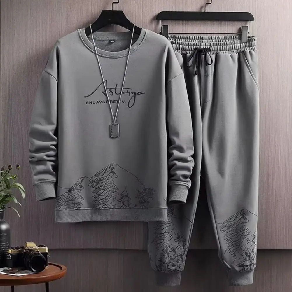 Pockets Jogging Suit Mens Mountain Print Casual Tracksuit Set with O-neck Sweatshirt Jogger Pants for Autumn Winter Men 250117