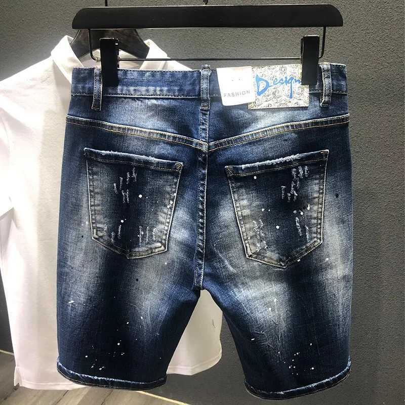 Mens Fashion Denim Shorts Holes Jeans New Summer Male Blue Ripped Jeans Shorts High Quty Man Straight Fit Denim Shorts Size 38 X250203