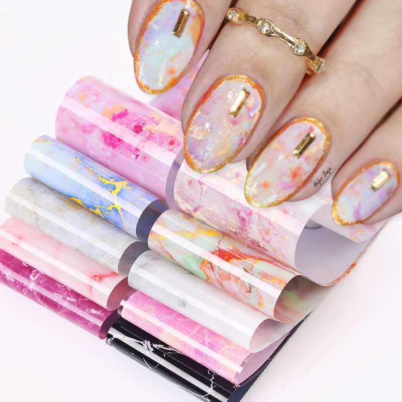 10Pcs/Bag Marble Nail Art Transfer Foil Sticker Flower French Tip Wraps Adhesive Decals Nails Decoration Manicures AccessoriesXJ250120