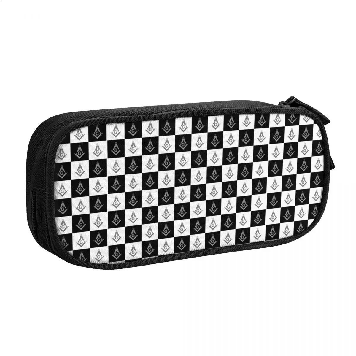 Korean Freemason Checkered Pattern Pencil Cases for Boys Gilrs Custom Mason Masonic Large Storage Pen Box Bag School Accessories 250120
