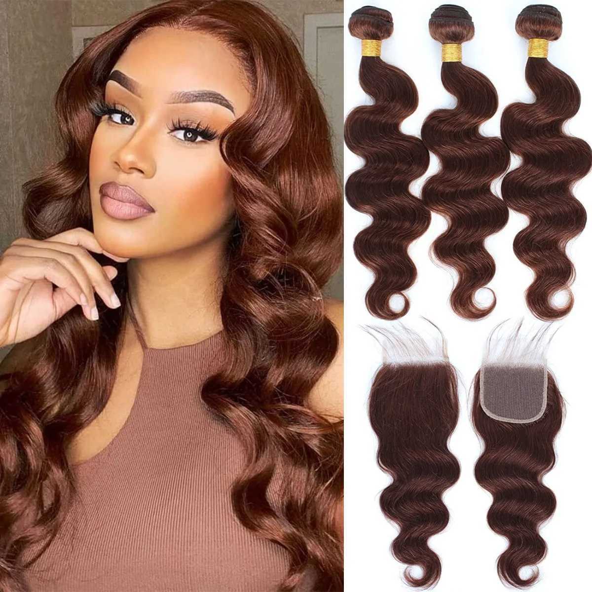 #4 Brown Human Hair Bundles With Clo Brazilian Body Wave Weave Bundles 100% Human Hair Extensions Lace Frontal ClearanceXJ250120