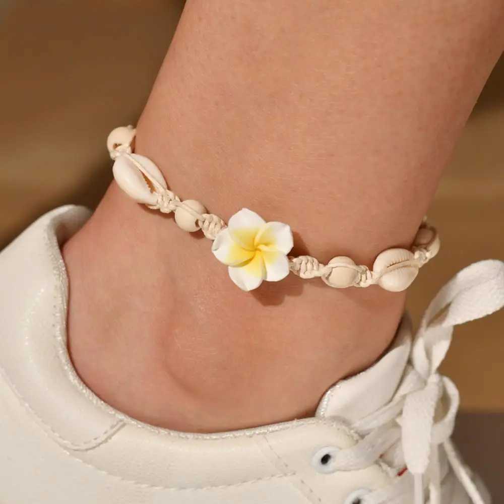 Women Anklets Clay Shell Frangipani Anklets Bohemian Flower Sea Shell Beads Anklet Foot Chain Women Barefoot Ankle BraceletXJ250121