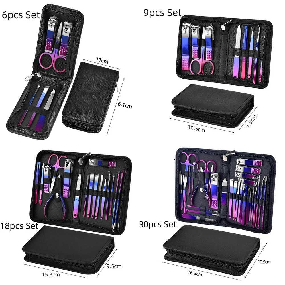 6-30pcs Professional Manicure Pedicure Kit Gradient Stainless Steel Manicure Set with Travel Case Nail Scissors Grooming KitXJ250116