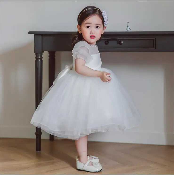 White Lace Beads Christening Dress for Baby Girl First Birthday Outfit Newborn Kids Party Dress Baptism Baby Girl Dress Wedding X250203