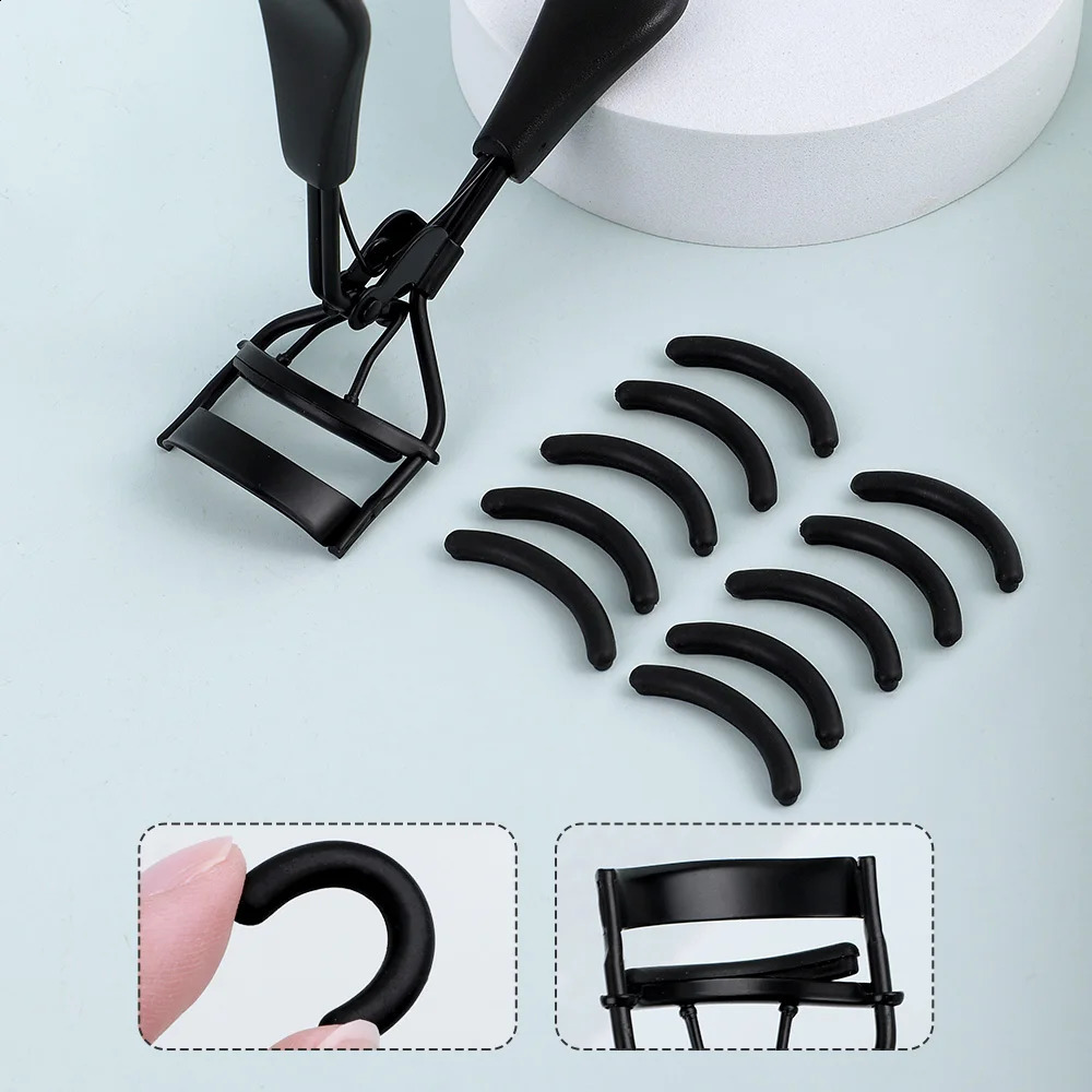 Portable Eyelash Curler with 10 Silicone Pads 1 D oubleendedEy dEy browKni l ashStee lComb 1Eye a shCurle rStain Black Hand 250115