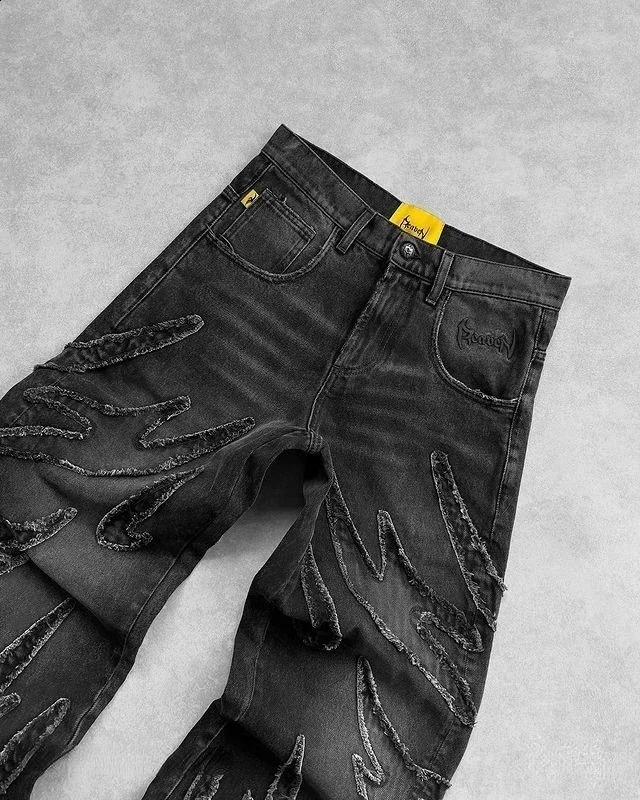Y2K Harajuku Punk Jeans American High Street ed Waist Wide Leg Pants men Gothic Loose Hip Hop Trousers women 250122