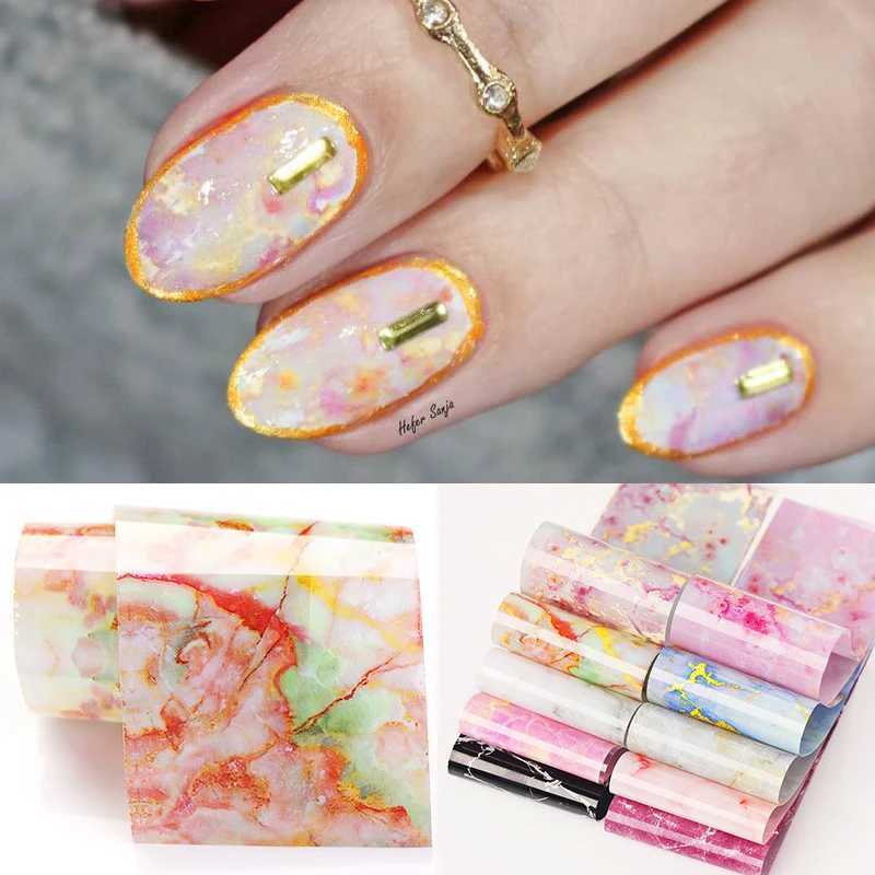 10Pcs/Bag Marble Nail Art Transfer Foil Sticker Flower French Tip Wraps Adhesive Decals Nails Decoration Manicures AccessoriesXJ250120