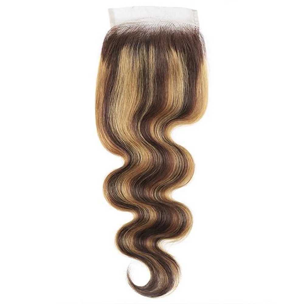 Highlight 4*4 Lace Clos P4/27 Straight Body Wave Deep Wave Jerry Curly 4x4 Transparent Clo Brown Blonde Human hairXJ250120