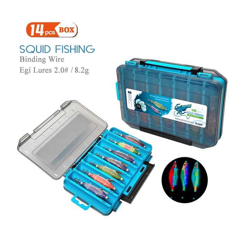New 14pcs Fishing Lures Set 2.0# Squid Jig Bait Bundled Luminous Webfoot Octopus Egi Lure Wobbler Cuttlefish Hook Sea TackleXJ250122