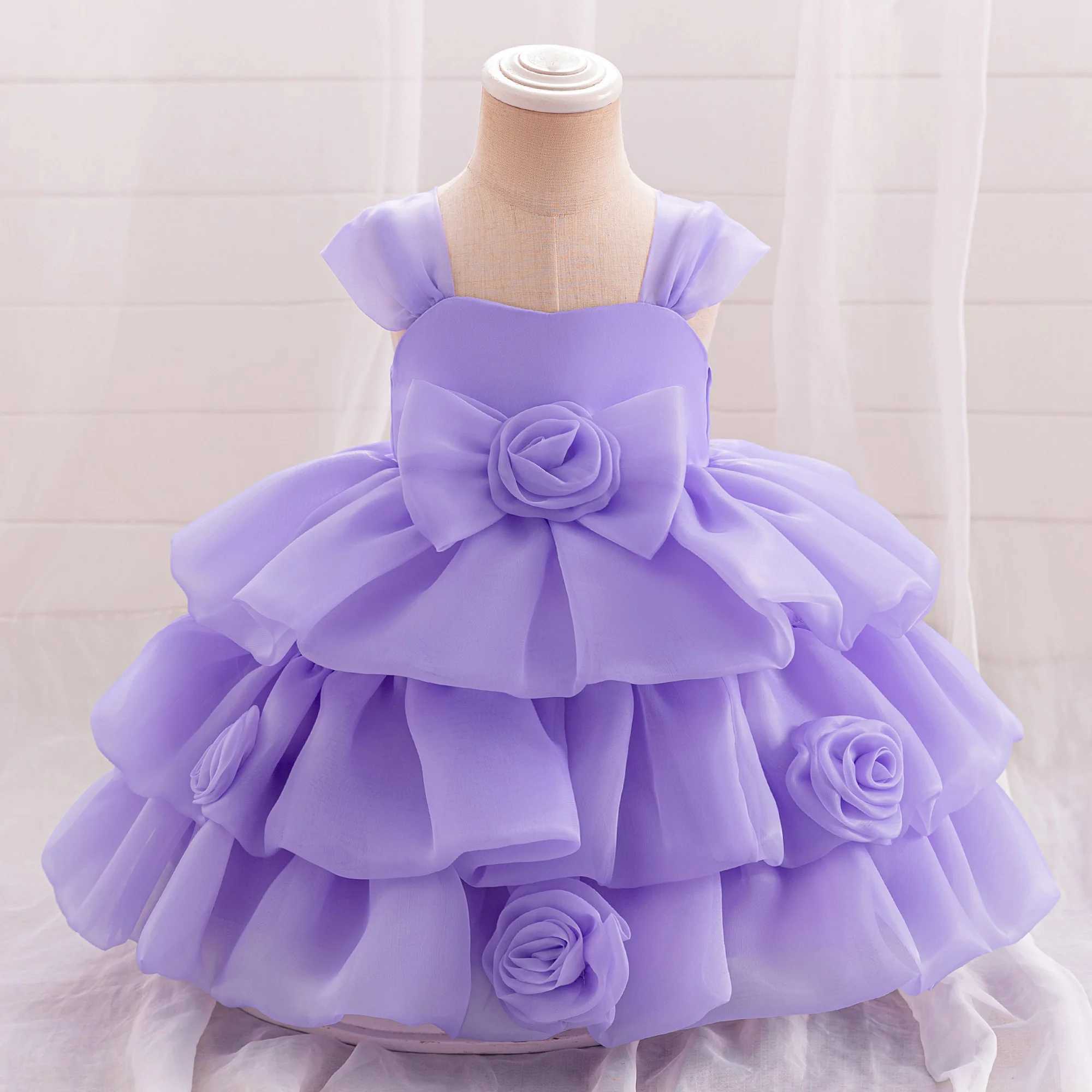 Pink Flower Baby 1st Birthday Girl Party Dress Fluffy Layered Lace Wedding Baptism Prom Princess Dresses Bridemaid Kids Clothing X250203