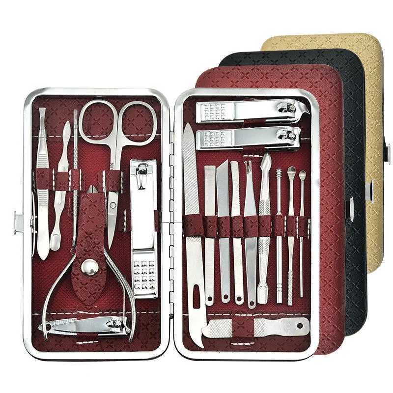 19pcs Manicure Set Nail Clipper Set Stainless Steel Ear Spoon Nail Clippers Pedicure Remove Dead Skin with Leather SleeveXJ250116