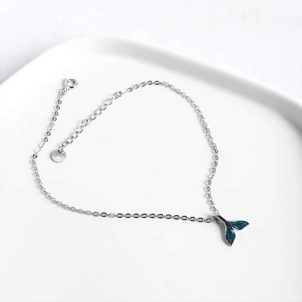 Blue Ocean Mermaid Bracelet for Ankle 925 Sterling Silver Fish Tail Foot Anklets Bracelets Jewery for LegXJ250121