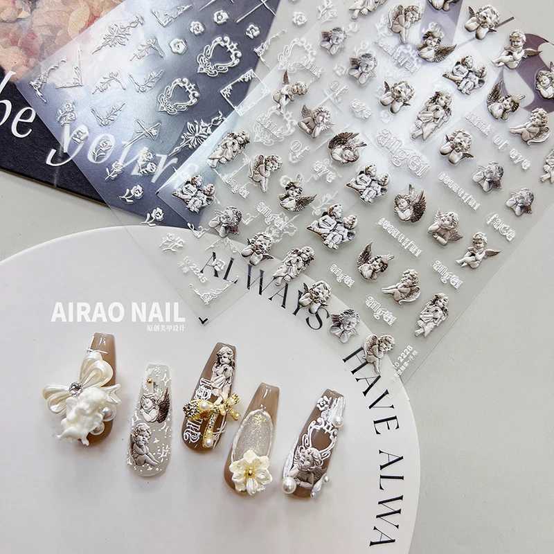 Vintage Cute Cupid Angel Statue 5D Embossed Reliefs Self Adhesive Nail Art Stickers Retro Figure Sculpture 3D Manicure DecalsXJ250120