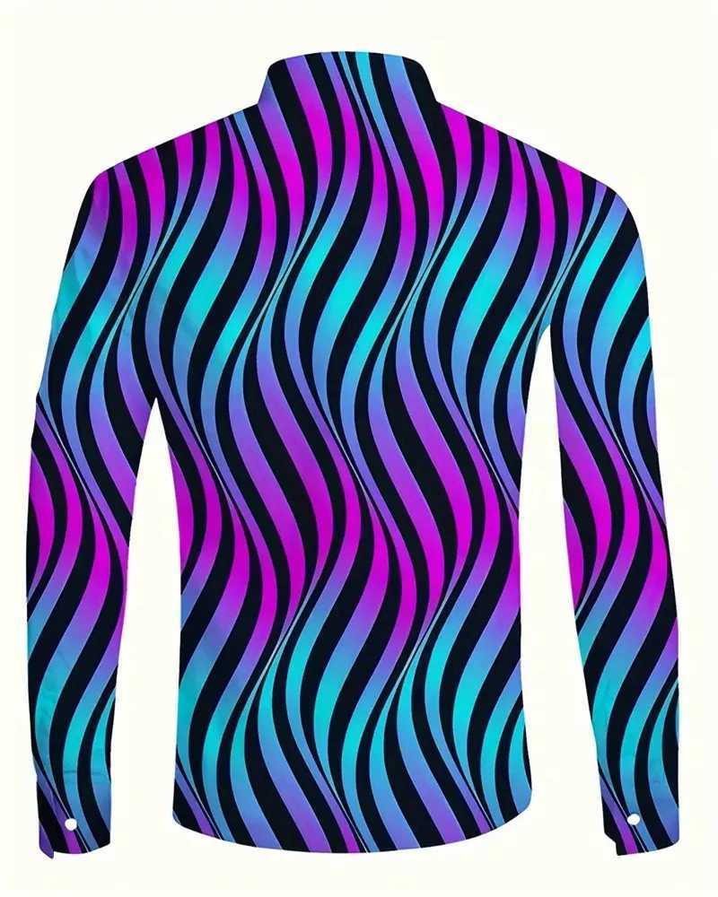 New Fashion Mens Shirts 3D Color Line Printing Mens Casual Button Long Sleeve Shirts Mens Spring Summer Autumn Tops MenXJ250121