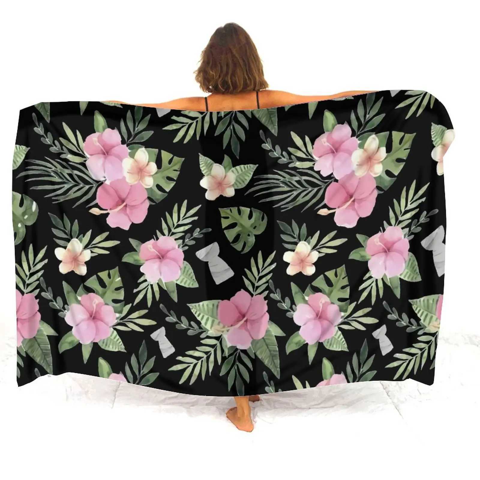 Summer soft ladies Sarong Haiian tribal ethnic Polynesian print custom floral pattern text custom seaside bikini jacket W250120